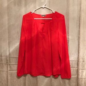 Coral/red long sleeve, cutout blouse
